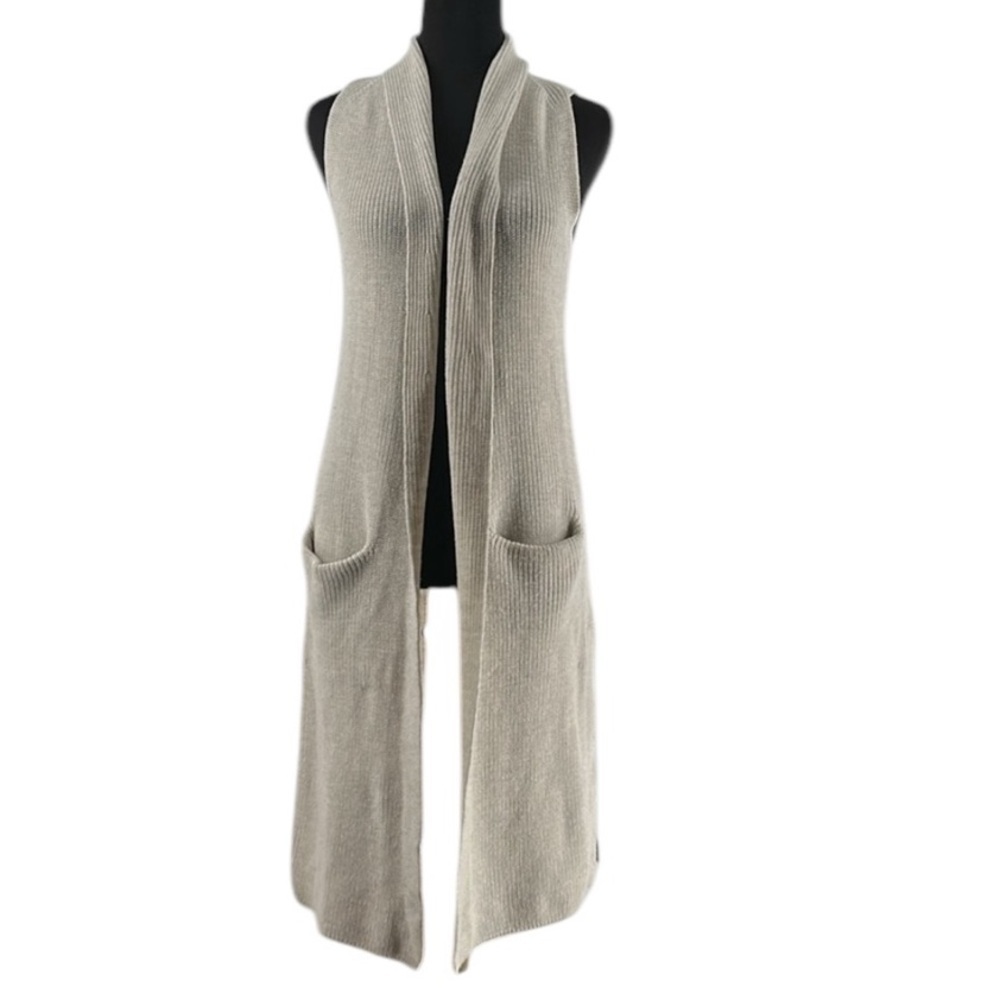 Aritzia Wilfred Cream Merino Wool Sleeveless Open Front Cardigan Sweater Size XS
